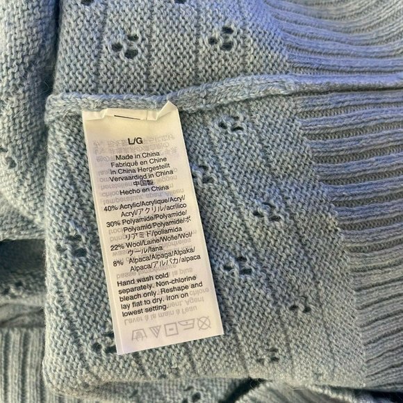 J Crew Pointelle Crewneck Sweater Alpaca Wool Pullover Blue Women L NWT AK196 - Picture 9 of 9